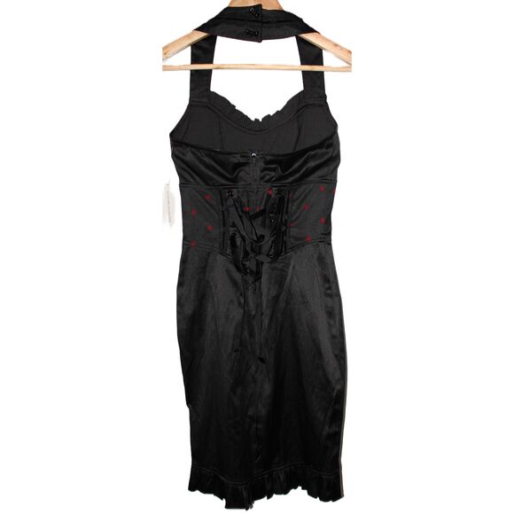 NWT Womens Hot Topic Black Red Polka Dot Ruffle Halter Top Midi Dress Size XS - Picture 2 of 6